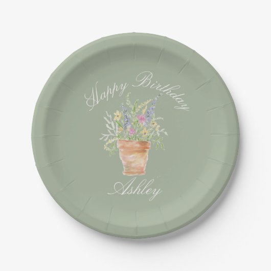 Aquarell-Garten Blumen Pappteller (Vorderseite)