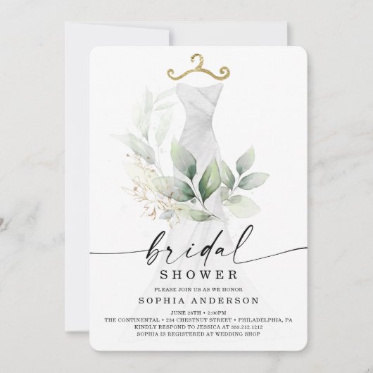 Aquarell Gärten Gold Bridal Dusche Einladung (Vorderseite)