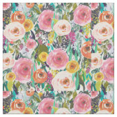 Aquarell-Garten mit Blumen Stoff (Nahaufnahme)