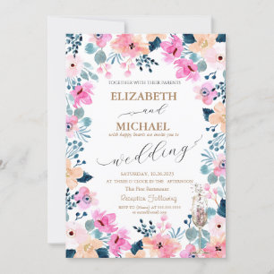Aquarell-Garten rosa Blumen Einladung