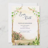 Aquarell-Garten-Torbogen-Hochzeit Save the Date Ankündigung (Vorderseite)