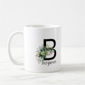 Aquarell-Gartenblumen-Monogramm schwarzer Kaffeebe Kaffeetasse (Links)