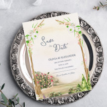 Aquarell-Gartenbogen-Hochzeit Save the Date
