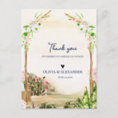 Aquarell-Gartenbogen Romantische Hochzeit Danke Postkarte (Vorderseite)