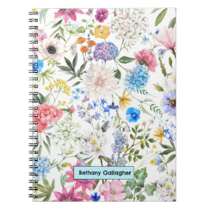Aquarell-Gartenbouquet   Personalisierte Spirale Notizblock
