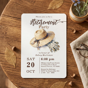 Aquarell-Gartenhut-Handschuhe-Ruhestandsfeier Einladung