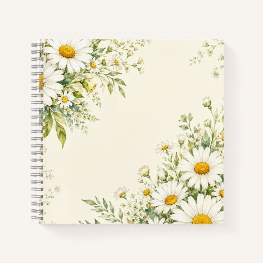 Aquarell-Gärtnerjournal mit Gänseblümchen Notizblock (Vorderseite)