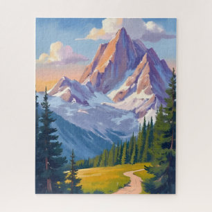 Aquarell-Gebirgslandschaft-Naturmalerei Puzzle
