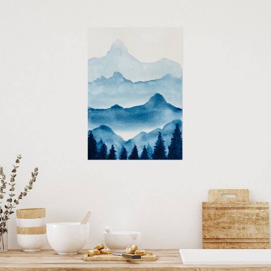 Aquarell-Gebirgslandschaft Poster (Küche)