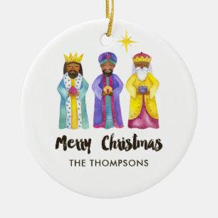Aquarell-Geburts-Christmas-Foto Keramik Ornament