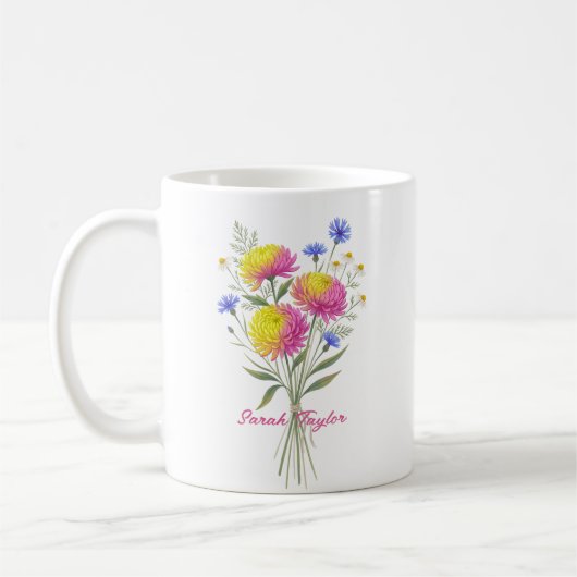 Aquarell-Geburtsblume Chrysantheme individuell ang Kaffeetasse (Links)