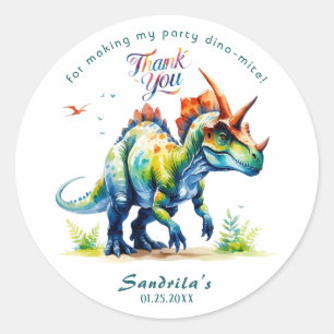 Aquarell-GEBURTSTAG-Dinosaurier-Aufkleber Runder Aufkleber