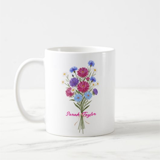 Aquarell Geburtstagsblume Aster Maßgeschneidert Kaffeetasse (Links)