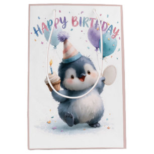 Aquarell-Geburtstagsgruß für Baby Pinguin Mittlere Geschenktüte