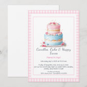 Aquarell Geburtstagskuchen Einladung - Rosa Blau (Vorne/Hinten)