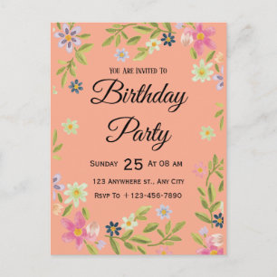 Aquarell-Geburtstagspostkarte mit Blumenmotiv Postkarte