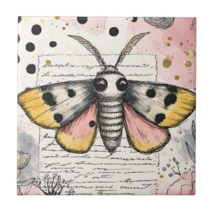 Aquarell Gefleckter Tigermotten Rosa Gold Boho Kun Fliese