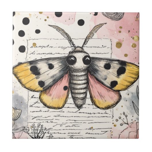 Aquarell Gefleckter Tigermotten Rosa Gold Boho Kun Fliese (Vorderseite)