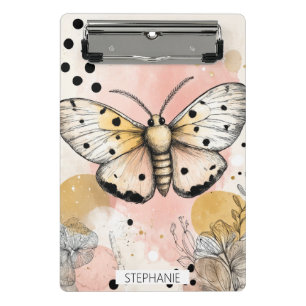 Aquarell Gefleckter Tigermotten Rosa Gold Boho Kun Mini Klemmbrett