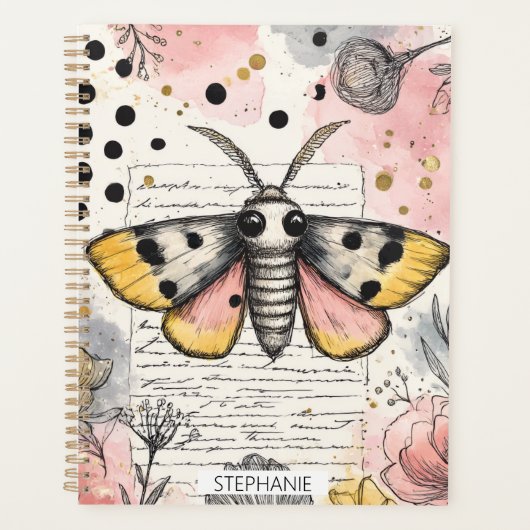 Aquarell Gefleckter Tigermotten Rosa Gold Boho Kun Planer (Vorderseite)