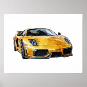 Aquarell-Gelb-Auto-Illustration Poster