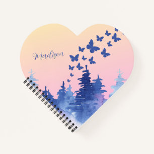 Aquarell Gelb Blau Ombre Schmetterlinge Wald C Notizblock
