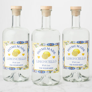Aquarell Gelb & Blau Selbstgemachter Limoncello Alkoholflaschenetikett