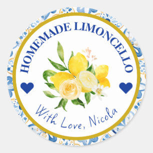 Aquarell Gelb & Blau Selbstgemachter Limoncello Runder Aufkleber