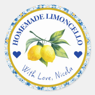 Aquarell Gelb & Blau Selbstgemachter Limoncello Runder Aufkleber