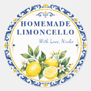Aquarell Gelb & Blau Selbstgemachter Limoncello Runder Aufkleber