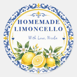 Aquarell Gelb & Blau Selbstgemachter Limoncello Runder Aufkleber
