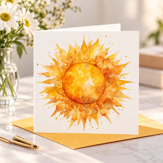 Aquarell Gelb Orange Sonne Sonnenschein Sommer Feiertagskarte