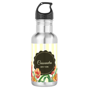 Aquarell-Gelb-Papageientulpe-Blumenillustration Edelstahlflasche