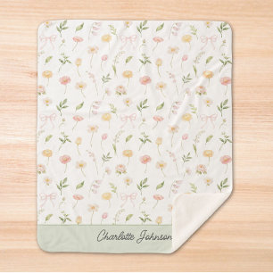 Aquarell Gelb Rosa Blume Floral Personalisiert Sherpadecke
