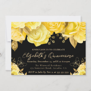 Aquarell-Gelb- und Goldblumen-Quinceanera Einladung