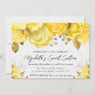 Aquarell-Gelb- und Goldblumen Sweet Sixteen Einladung