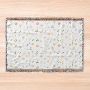 Aquarell-Gelb-und-Rosa-Blumen-Blumenmuster Decke