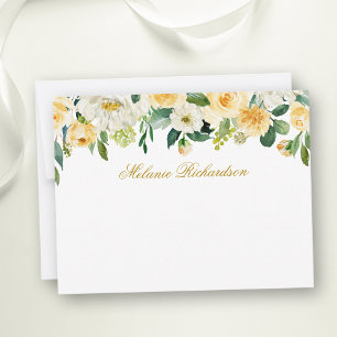 Aquarell Gelb Weiß Floral Personalisiert Gold Mitteilungskarte