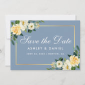 Aquarell Gelb Weiße Blüte Dusty Blau Save The Date (Vorderseite)