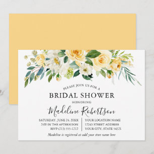 Aquarell-Gelb-Weiße-Floral-Braut-Party Einladung