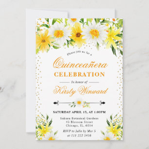 Aquarell-Gelbe Blumen und Gänseblümchen Quinceaner Einladung