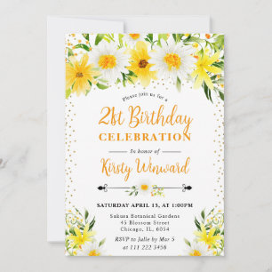 Aquarell-Gelbe Blumen und Gänseblümchen zum 21. Ge Einladung