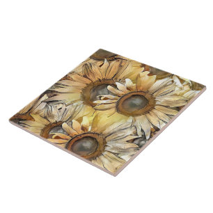 Aquarell Gelbe Blumenstrauß Sonnenblumen Kollektio Fliese