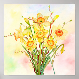 Aquarell Gelbe Daffodien Frühlingsblumen Poster
