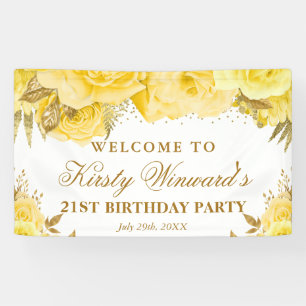 Aquarell Gelbe Goldene Rosen Geburtstagsbegrüßung Banner