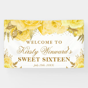 Aquarell Gelbe Goldrosen Sweet Sixteen Willkommen Banner
