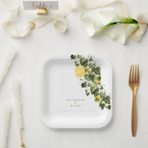 Aquarell Gelbe Hortensien Namen Hochzeit  Pappteller