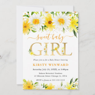 Aquarell-Gelbe-Sommerblumen-Baby-Party Einladung