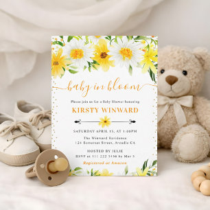 Aquarell Gelbe Sommerblumen Babyparty Einladung