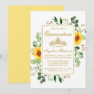 Aquarell Gelbe Sonnenblumen Grüne Quinceanera Einladung